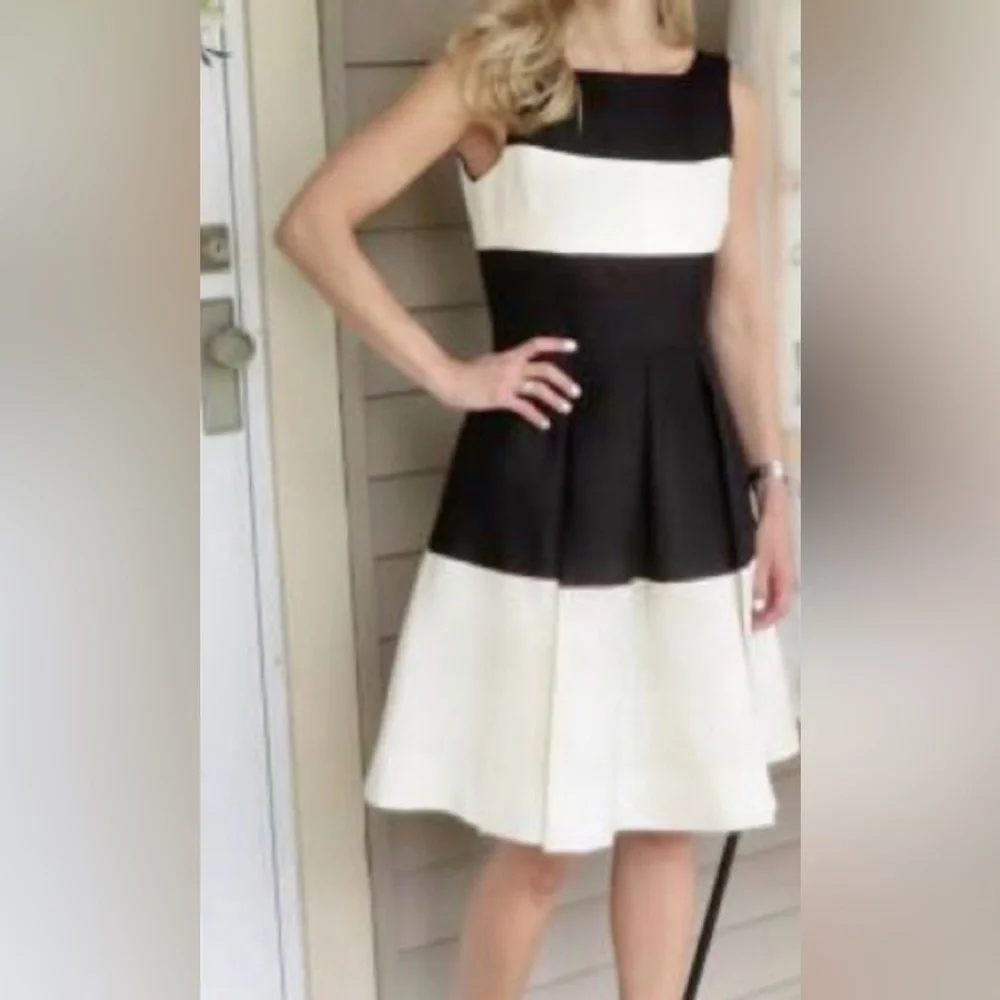 Kate Spade Colorblock Gayle Fit & Flare‎ Cotton Silk Dress Black & Cream Size 8